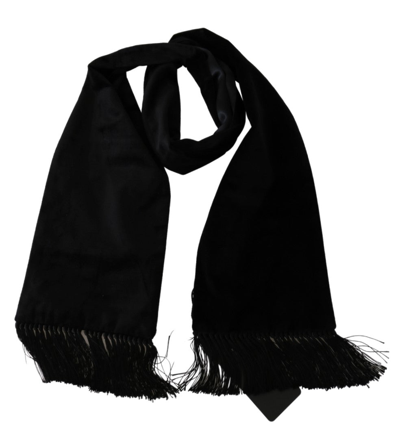 Shop Dolce & Gabbana Black Fringe Neck Wrap Mens Shawl Cotton Men's Scarf