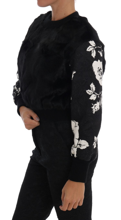 Shop Dolce & Gabbana Black Fur Floral Brocade Zipper Women's Sweater