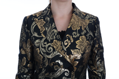 Shop Dolce & Gabbana Black Gold Baroque Trench Coat Women's Jacket In Gold Black