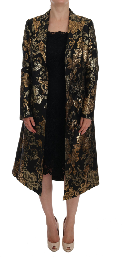 Shop Dolce & Gabbana Black Gold Baroque Trench Coat Women's Jacket In Gold Black