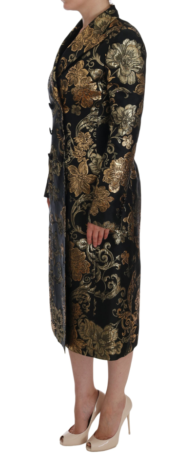 Shop Dolce & Gabbana Black Gold Baroque Trench Coat Women's Jacket In Gold Black