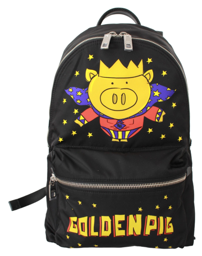Shop Dolce & Gabbana Black Golden Pig Of The Year School Men's Backpack
