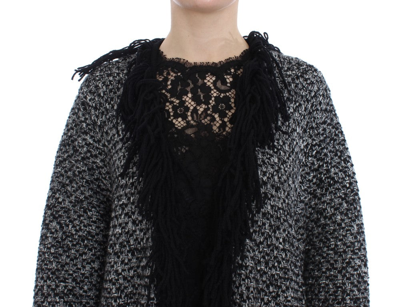 Shop Dolce & Gabbana Black Gray Long Cape Cardigan Women's Sweater