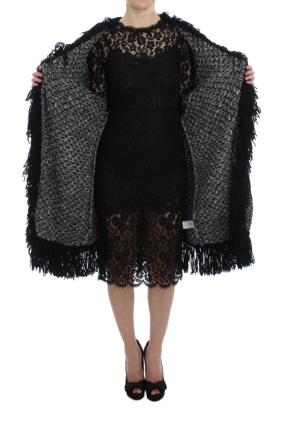 Shop Dolce & Gabbana Black Gray Long Cape Cardigan Women's Sweater