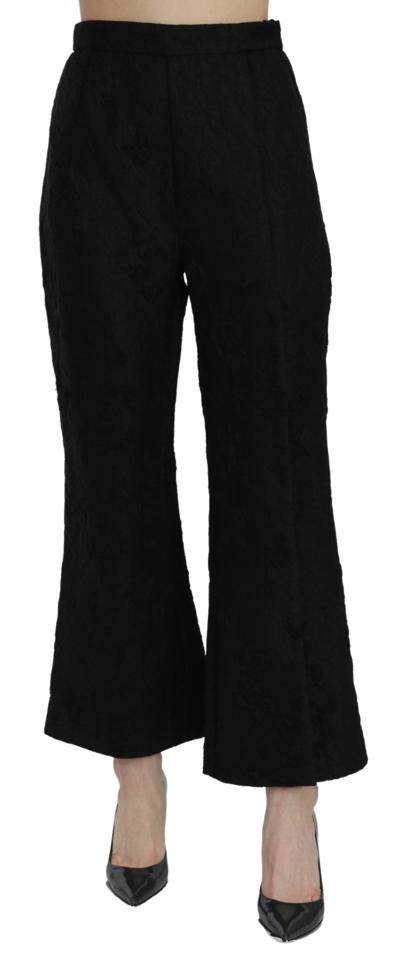 Shop Dolce & Gabbana Black High Waist Flared Cropped Brocade Women's Pants