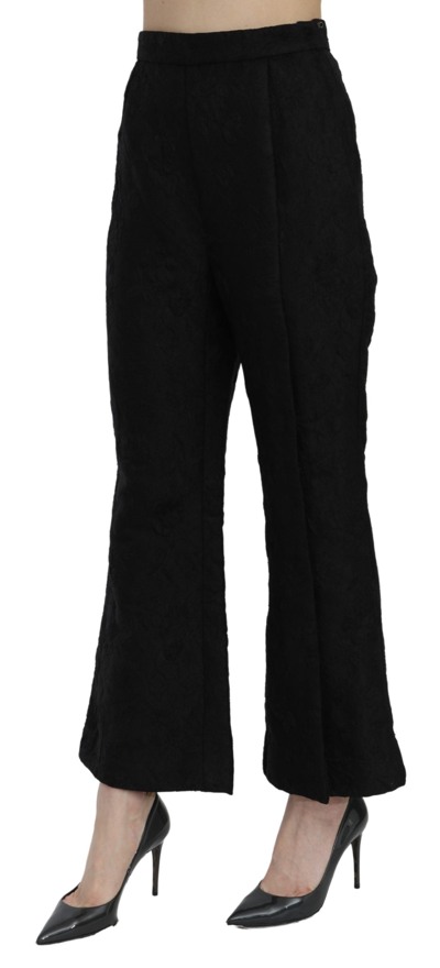Shop Dolce & Gabbana Black High Waist Flared Cropped Brocade Women's Pants