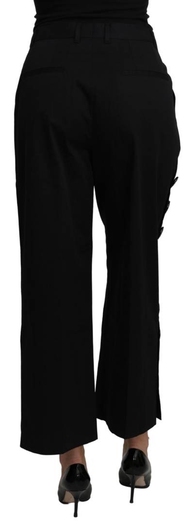 Shop Dolce & Gabbana Black High Waist Cropped Cotton Stretch Women's Pants