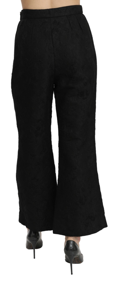 Shop Dolce & Gabbana Black High Waist Flared Cropped Brocade Women's Pants