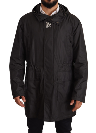 Shop Dolce & Gabbana Black Hooded Mens Trench Coat Men's Jacket