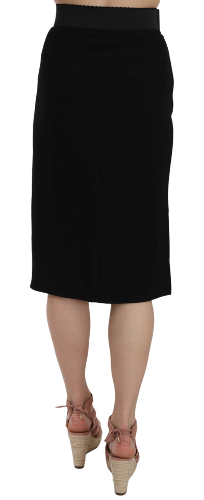 Shop Dolce & Gabbana Black High Waist Pencil Cut Midi Viscose Women's Skirt
