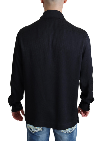 Shop Dolce & Gabbana Black Jacquard Silk Casual Btton Doown Men's Shirt