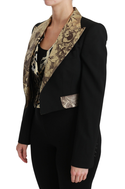 Shop Dolce & Gabbana Black Jacquard Vest Blazer Coat Wool Women's Jacket