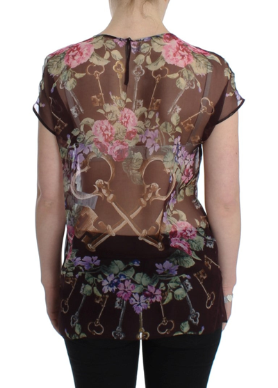 Shop Dolce & Gabbana Black Key Floral Print Silk Blouse Women's T-shirt