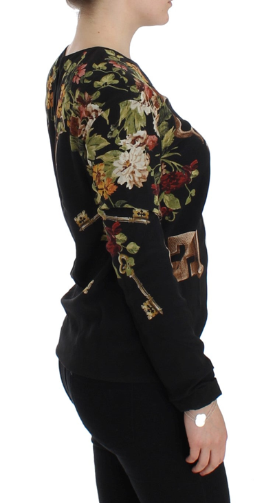 Shop Dolce & Gabbana Black Key Floral Print Silk Blouse Women's Top