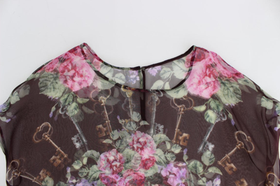 Shop Dolce & Gabbana Black Key Floral Print Silk Blouse Women's T-shirt