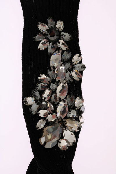 Shop Dolce & Gabbana Black Knitted Floral Clear Crystal Women's Socks