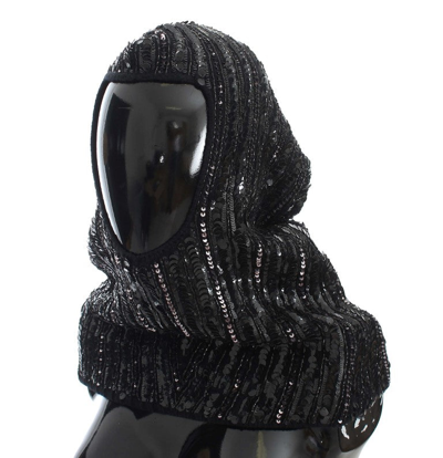 Shop Dolce & Gabbana Black Knitted Sequin Hood Scarf Women's Hat