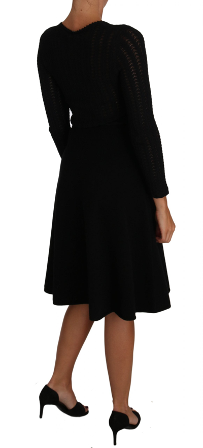 Shop Dolce & Gabbana Black Knitted Wool Sheath Long Sleeves Women's Dress