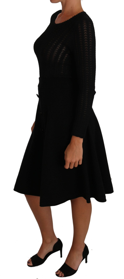 Shop Dolce & Gabbana Black Knitted Wool Sheath Long Sleeves Women's Dress