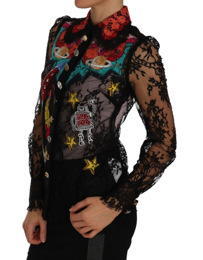 Shop Dolce & Gabbana Black Lace Crystal Space Women's Shirt