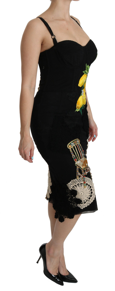 Shop Dolce & Gabbana Black Lace Crystal Bodycon Midi Women's Dress