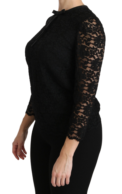 Shop Dolce & Gabbana Elegant Black Lace Crew Neck Women's Blouse
