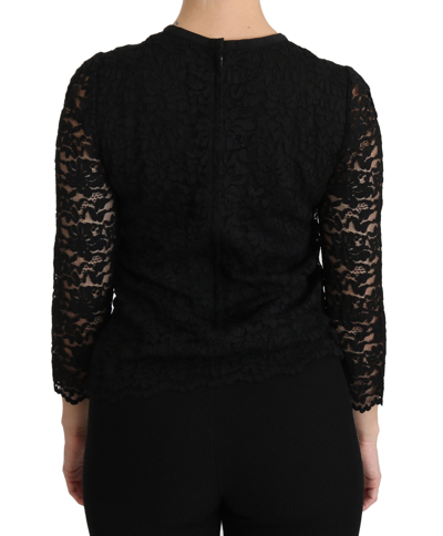 Shop Dolce & Gabbana Elegant Black Lace Crew Neck Women's Blouse