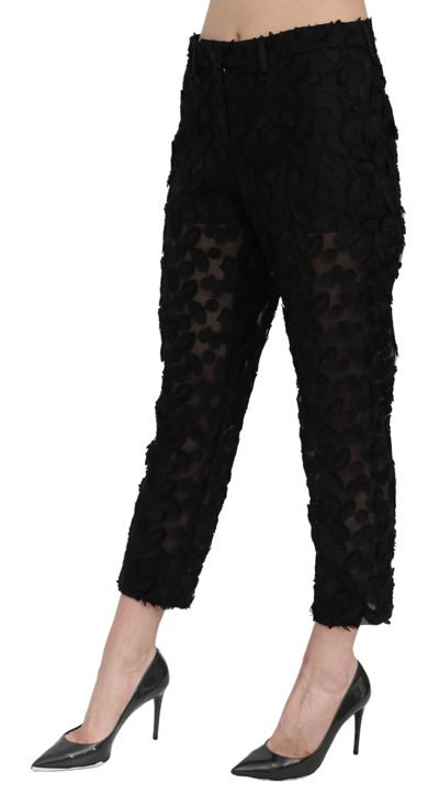 Shop Dolce & Gabbana Black Lace Straight Cropped High Waist Women's Pants