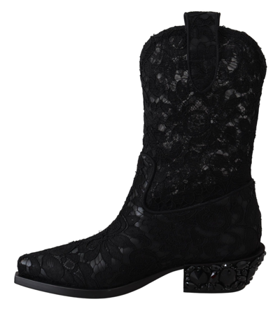 Shop Dolce & Gabbana Black Lace Taormina Ankle Cowboy Crystal Women's Shoes