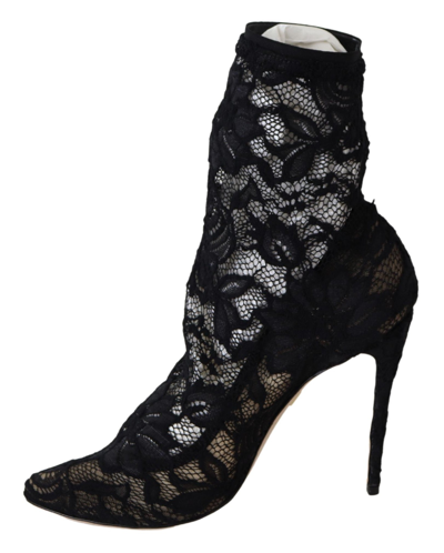 Shop Dolce & Gabbana Black Lace Taormina High Heel Boots Women's Shoes