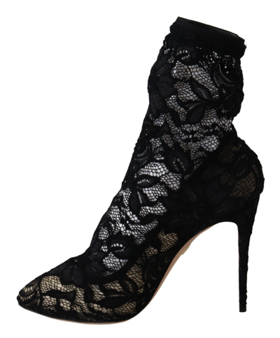 Shop Dolce & Gabbana Black Lace Taormina High Heel Women's Boots