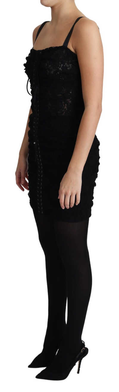 Shop Dolce & Gabbana Black Lace Up Floral Corset Bustier Mini Women's Dress