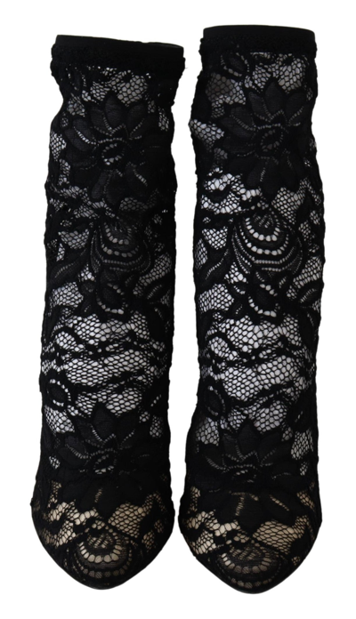 Shop Dolce & Gabbana Black Lace Taormina High Heel Women's Boots