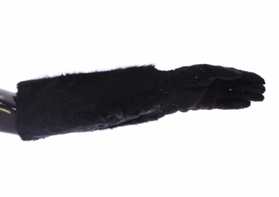 Shop Dolce & Gabbana Black Lace Wool Lambskin Fur Elbow Women's Gloves