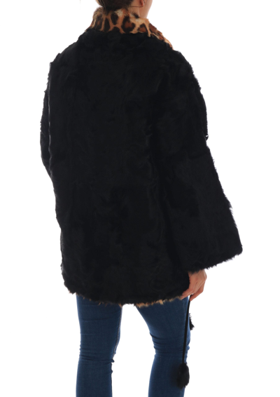 Shop Dolce & Gabbana Black Lamb Leopard Print Fur Coat Women's Jacket