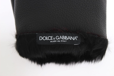 Shop Dolce & Gabbana Black Leather Bordeaux Shearling Men's Gloves