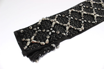 Shop Dolce & Gabbana Black Leather Crystal Beaded Finger Free Women's Gloves