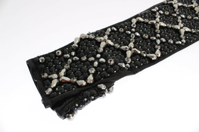 Shop Dolce & Gabbana Elegant Crystal Beaded Leather Women's Gloves In Black