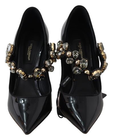 Shop Dolce & Gabbana Black Leather Crystal Shoes Mary Jane Women's Pumps