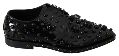 Dolce & Gabbana Black Leather Crystals Dress Broque Shoes In Black