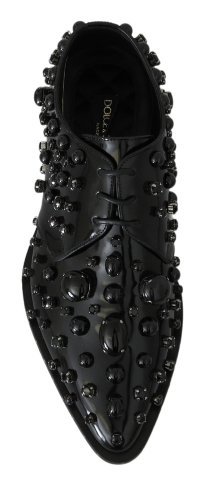 Dolce & Gabbana Black Leather Crystals Dress Broque Shoes In Black