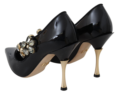 Shop Dolce & Gabbana Black Leather Crystal Shoes Mary Jane Women's Pumps