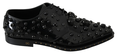 Shop Dolce & Gabbana Elegant Black Crystal Leather Dress Women's Shoes