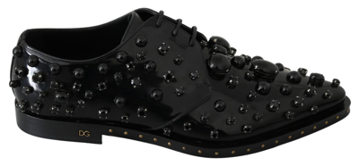 Dolce & Gabbana Black Leather Crystals Dress Broque Shoes In Black