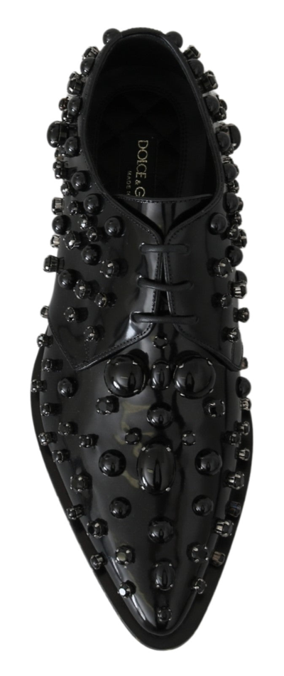 Dolce & Gabbana Black Leather Crystals Dress Broque Shoes In Black