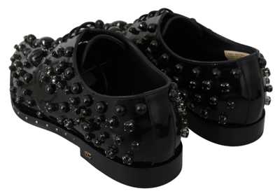 Dolce & Gabbana Black Leather Crystals Dress Broque Shoes In Black