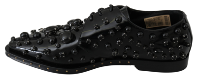 Dolce & Gabbana Black Leather Crystals Dress Broque Shoes In Black