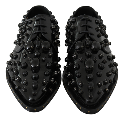 Dolce & Gabbana Black Leather Crystals Dress Broque Shoes In Black