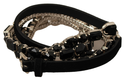 Shop Dolce & Gabbana Black Leather Crystals Waist Women's Belt