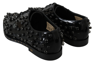 Dolce & Gabbana Black Leather Crystals Dress Broque Shoes In Black